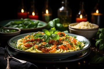 Zucchini noodle bowl with homemade tomato sauce., generative IA