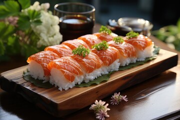 Salmon and Shiso Delicate sushi., generative IA