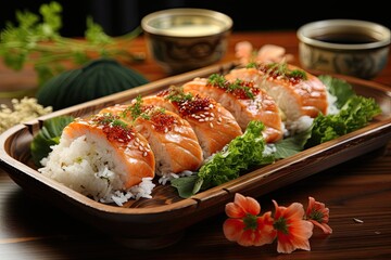 Salmon and Shiso Delicate sushi., generative IA