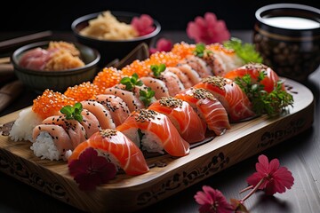 Sushi dish with Wasabi and Hashi., generative IA