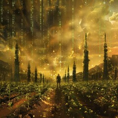 The ancient art of farming was rewritten in binary code, with seeds that sprouted in computercontrolled soil, untouched by human hands - obrazy, fototapety, plakaty