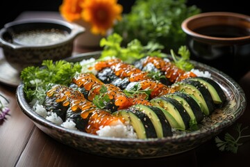 Set of fresh and colorful vegetarian sushi., generative IA