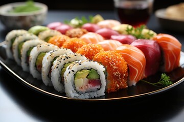 Close-up of sushi perfectly prepared to serve., generative IA