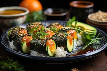 Set of fresh and colorful vegetarian sushi., generative IA