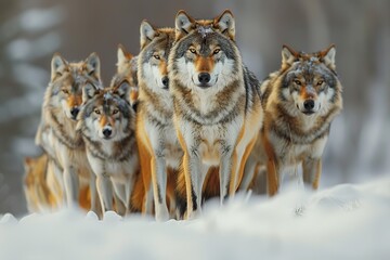 Obraz premium Yellowstone Wolf Pack Surveys Snowy Landscape in Wyoming