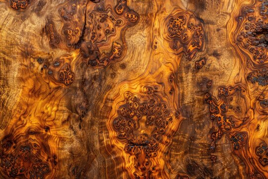 Exotic Aged Burl Amboyna Wood Strip Wallpaper Background for Decor Design with Grungy Dirty