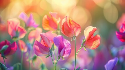 Obraz premium Colorful Sweet Pea Flowers In Their Natural Habitat - A Vibrant Springtime Scene With Blooming