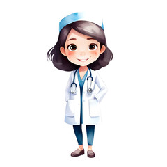 Cute Friendly Lady Nurse with Stethoscope Isolated Transparent Cartoon Illustration
