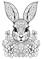 Rabbit Coloring Page, Rabbit Line Art coloring page, Rabbit Outline Drawing For Coloring Page, Animals Coloring Page, Rabbit Adults Coloring Book, AI Generative