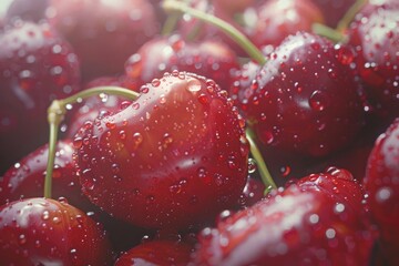  Juicy Delights: Ultra-High-Quality Realistic Cherries with Glistening Water Droplets