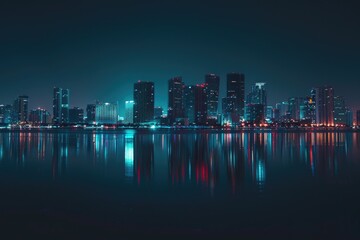 Fototapeta na wymiar Night Lights: Stunning Miami Skyline, Downtown Cityscape with Glowing Skyscrapers and Urban