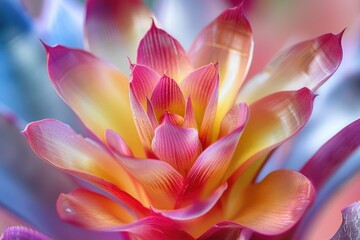 Beautiful Bloom of Aechmea Fasciata Bromeliad. Botanical Close-Up with Bright Background