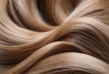 Close-up of shiny healthy blonde hair with light highlights. Concept of hair care and salon coloring. Ai generation - obrazy, fototapety, plakaty