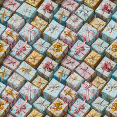 Seamless pattern of wrapped boxes with presents
