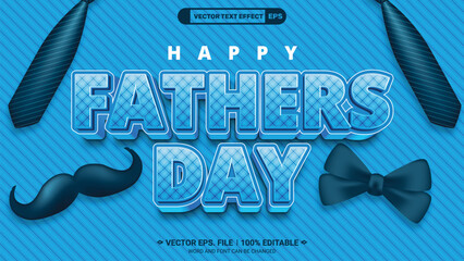 Happy fathers day 3d editable vector text style effect with gentleman bow tie