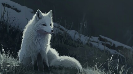 white arctic fox, wild winter predator