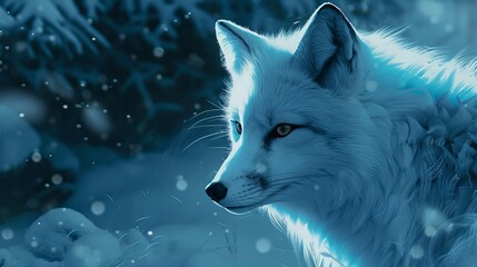 white arctic fox, wild winter predator closeup