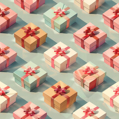 Seamless pattern of colorful wrapped gifts