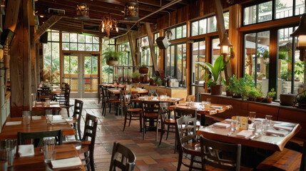 Fototapeta premium A restaurant with a lot of tables and chairs