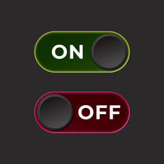 On and Off Toggle Switch Buttons with Lettering and Glow Modern Devices User Interface Mockup or Template - Green and Red on Black Background - Gradient Graphic Design