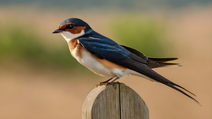 Typical swallow sit on wooden piece