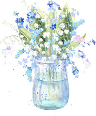 Forget me not, lily of the valley watercolor  clipart 
Hand painted floral illustration.