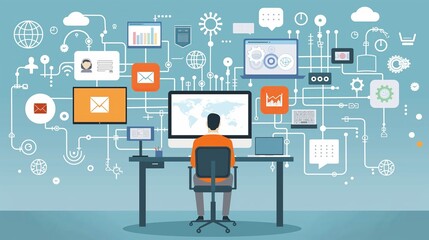 Business Information Systems illustration Data Analysis With Multiple Screens and Graphics
