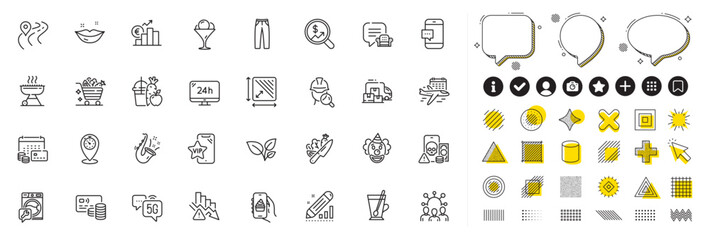Set of Vegetables cart, Squad and Juice line icons for web app. Design elements, Social media icons. Phishing, Square area, Clown icons. Lips, Timer, Money calendar signs. Vector