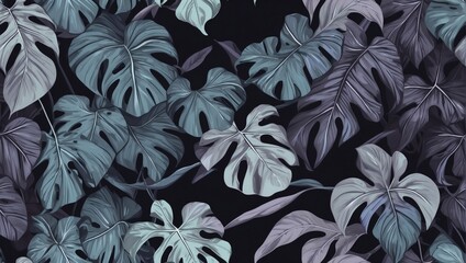 Nightshade Seamless Design Showcasing Exotic Leaves in a Subtle Shift in Color Tone.