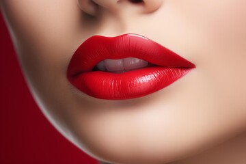 Fototapeta premium Closeup studio shot of a lip model, emphasizing luscious lips and flawless skin, perfect for highend cosmetic ads