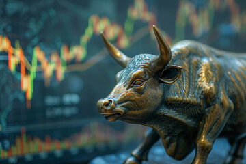 A bull is standing in front of a building with a lot of numbers and lines