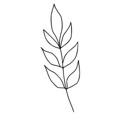 Simple Black and White Leafy Branch Vector Illustration