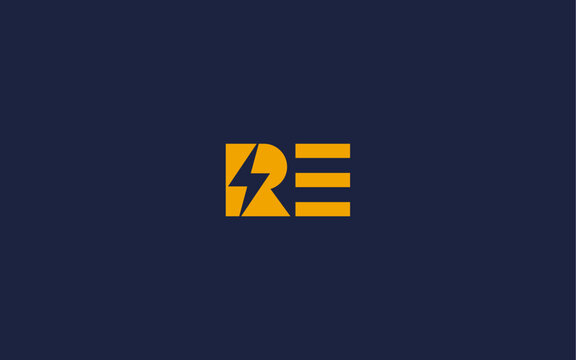 letter re with electricity logo icon design vector design template inspiration