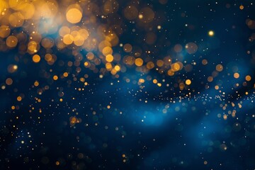 Obraz premium Dark blue and gold christmas bokeh background with elegant foil texture for festive holiday concept