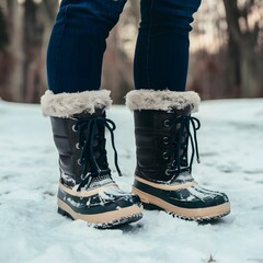 Snow boots for child wearing jeans in the winter