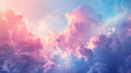 Panoramic cloudy sky background with fluffy cumulus clouds offering a peaceful and serene aesthetic