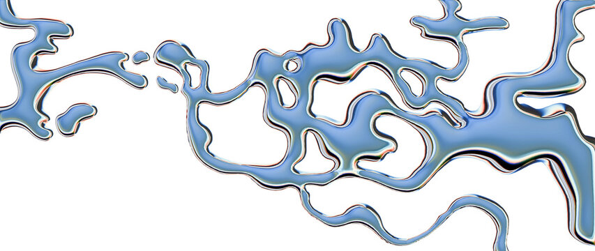 3D chrome liquid background silver abstract futuristic shape, fluid metal mercury glossy surface. Surreal hologram chromatic effect blob wallpaper neon dynamic wave banner. Liquid chrome shiny clipart