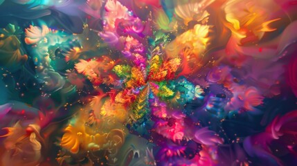Fototapeta na wymiar A dazzling display of rainbow blooms exploding into a psychedelic explosion of colors.