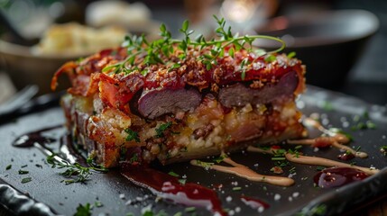 Pastrami with Matzo Kugel.