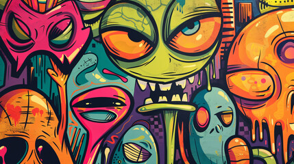Graffiti on wall cartoon design funny face