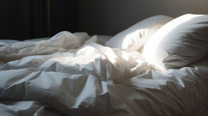 Morning Glow: Embracing Serenity in the Comfort of an Unmade Bed