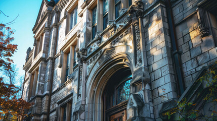 Obraz premium A large building with a stone facade and a large archway