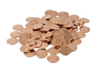 Isolated pile of coins on a transparent background. 