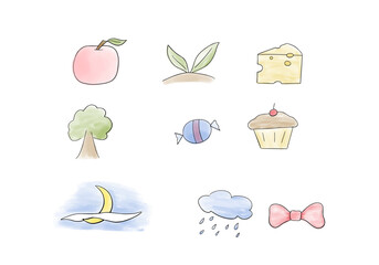 Set of watercolor doodle elements. Vector illustration.