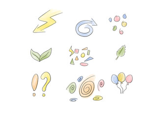 Set of watercolor doodle elements. Vector illustration.