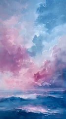 Foto op Plexiglas An artwork featuring azure sky, purple clouds, and liquid water © Nadtochiy