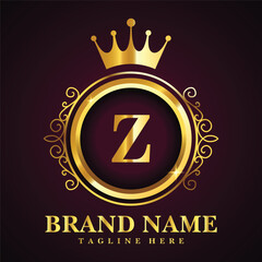 Luxury brand letter Z logo with crown.