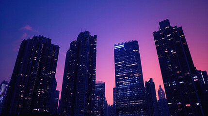 Obraz premium The city skyline is lit up at night