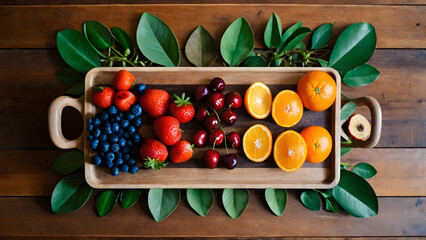 A Feast for the Eyes: Vibrant Fruit Display on a Rustic Table (High-Resolution Photo)