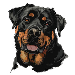 Obraz premium beautiful portrait of a Rottweiler, isolated on a transparant background, simple line drawing with colors. Beautiful portrait of an adult Rottweiler. Hand drawing of a dog.